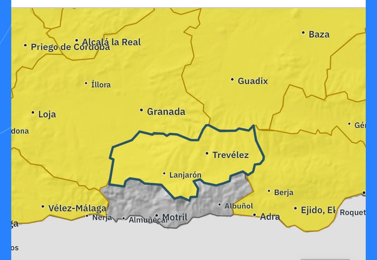 La AEMET mantiene activado el aviso amarillo por lluvias y tormentas en el Valle de Lecrín