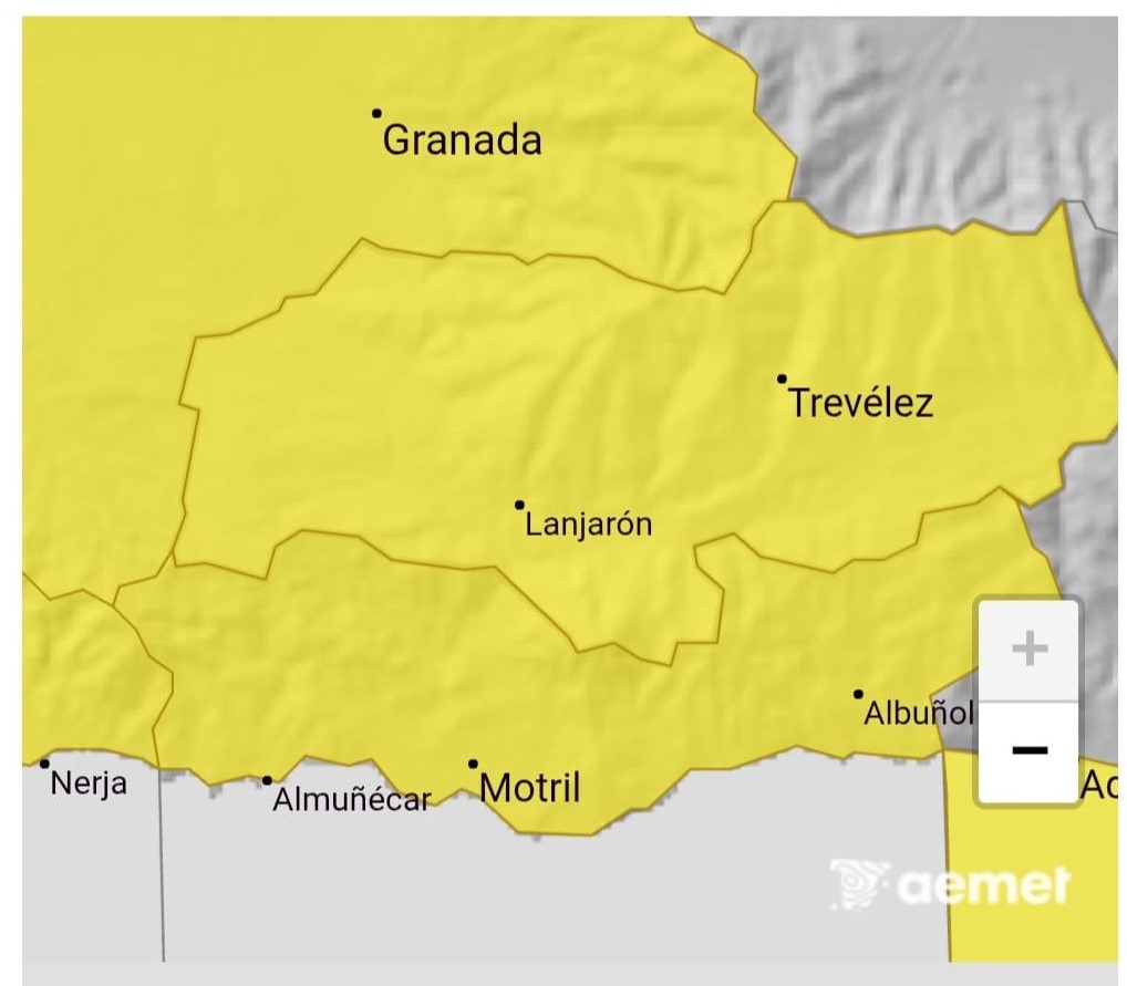 Aviso amarillo por lluvias y tormentas en el Valle de Lecrín para este jueves