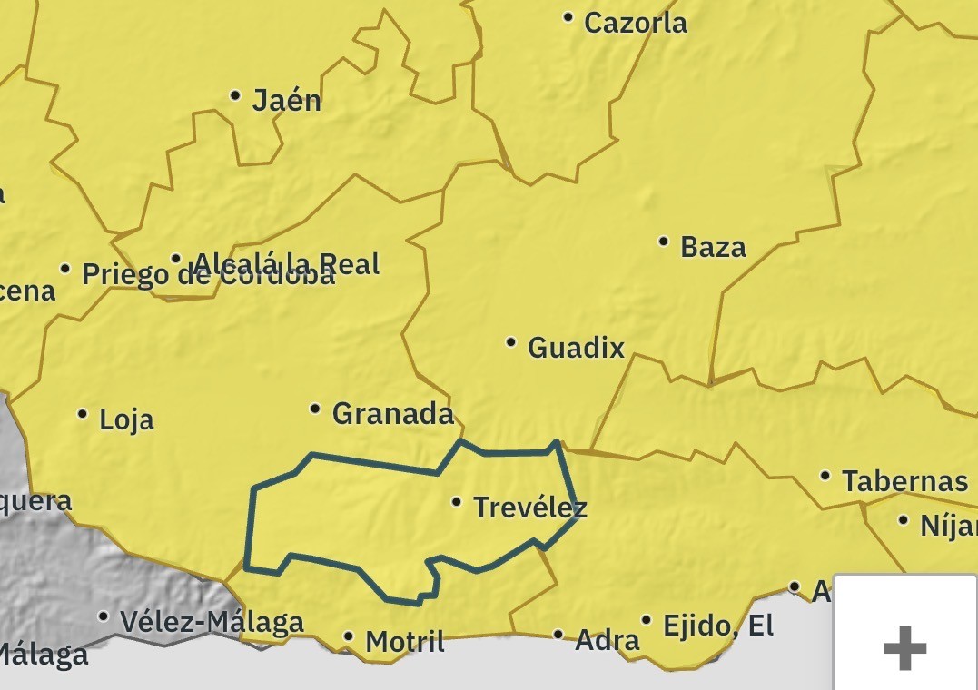 El Valle de Lecrín en aviso amarillo por lluvias y tormentas hasta la madrugada de este miércoles